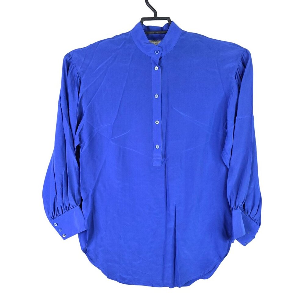 Womens Jones New York Blue 100% Silk Blouse 1/2 Button Up Long Sleeve Size 8